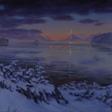 Image of Little Mummy Island and Crescent Moon Alaskan Oil Painting by David Rosenthal